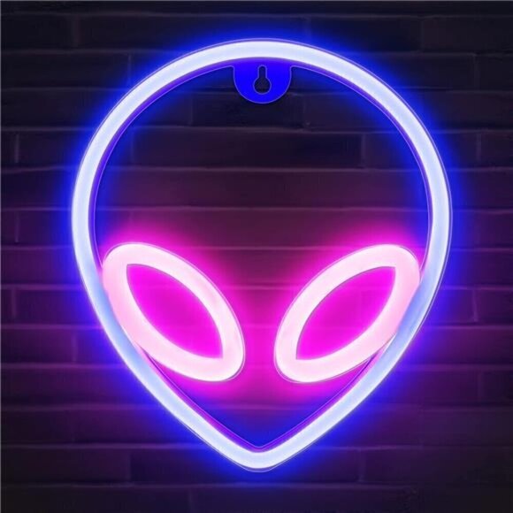 Alien Neon Sign Light Pink Blue Decorations LED Wall Decor Party Bedroom Hippie - Picture 1 of 6